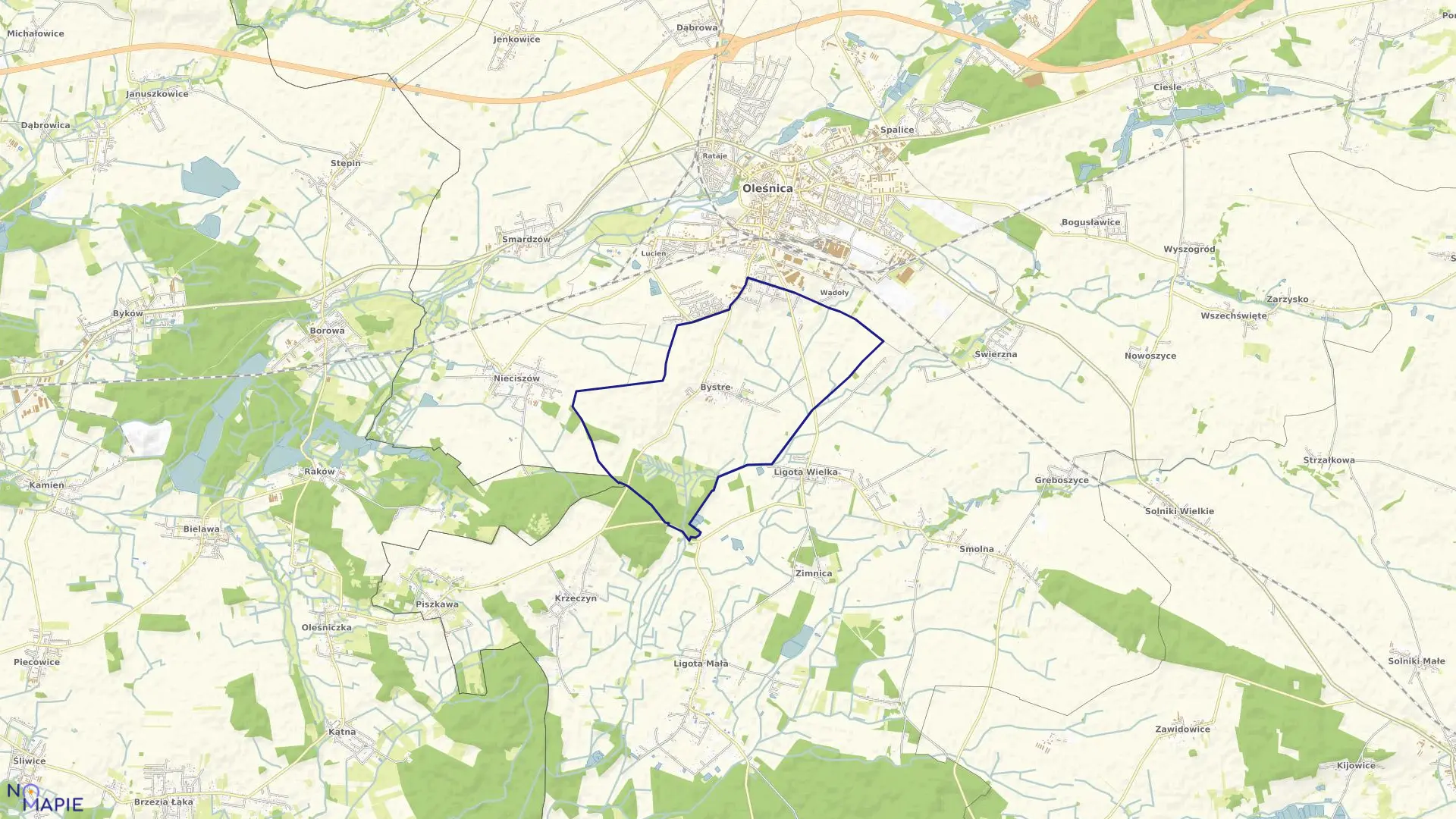 Mapa obrębu Bystre w gminie Oleśnica