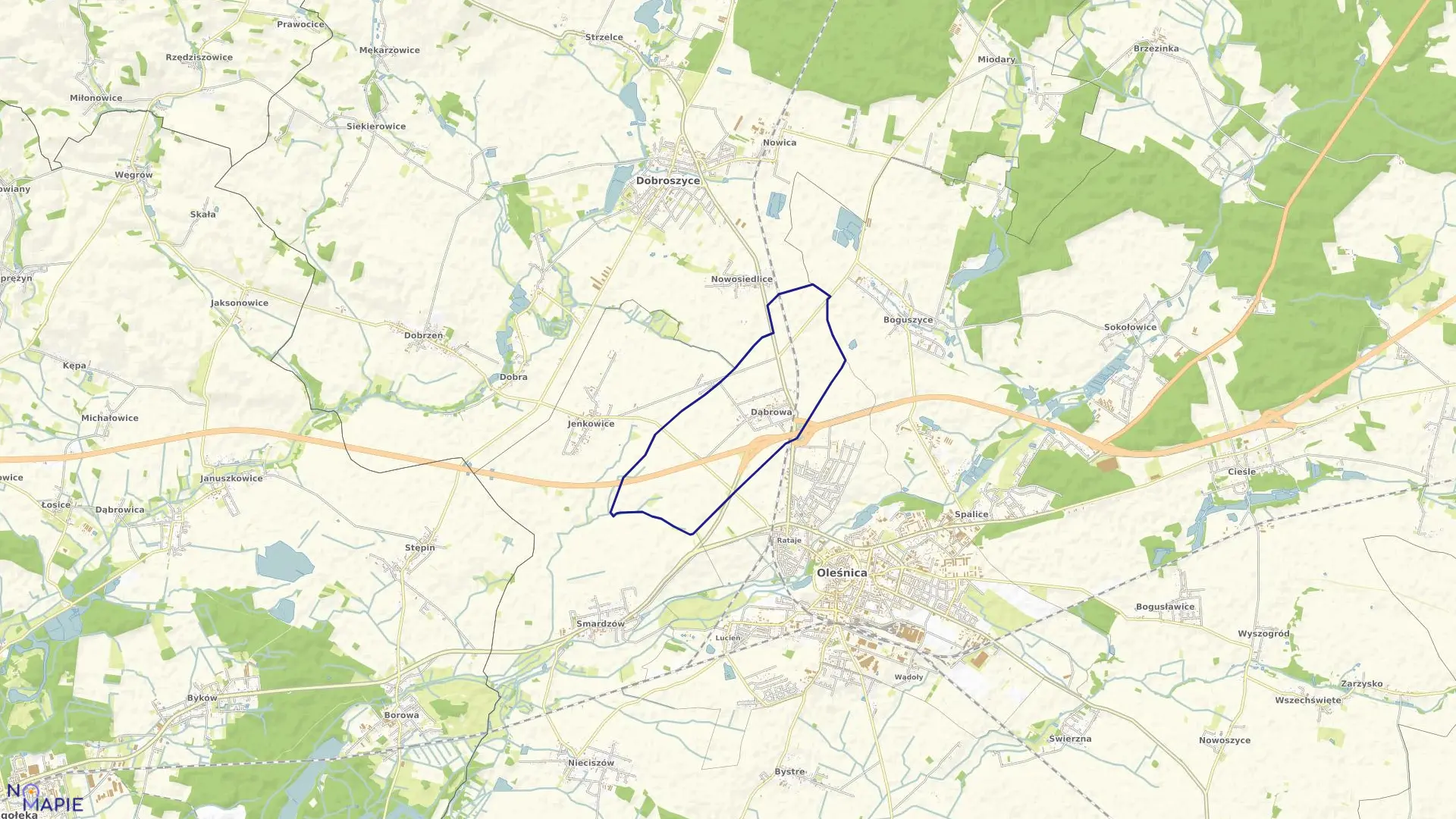 Mapa obrębu Dąbrowa w gminie Oleśnica