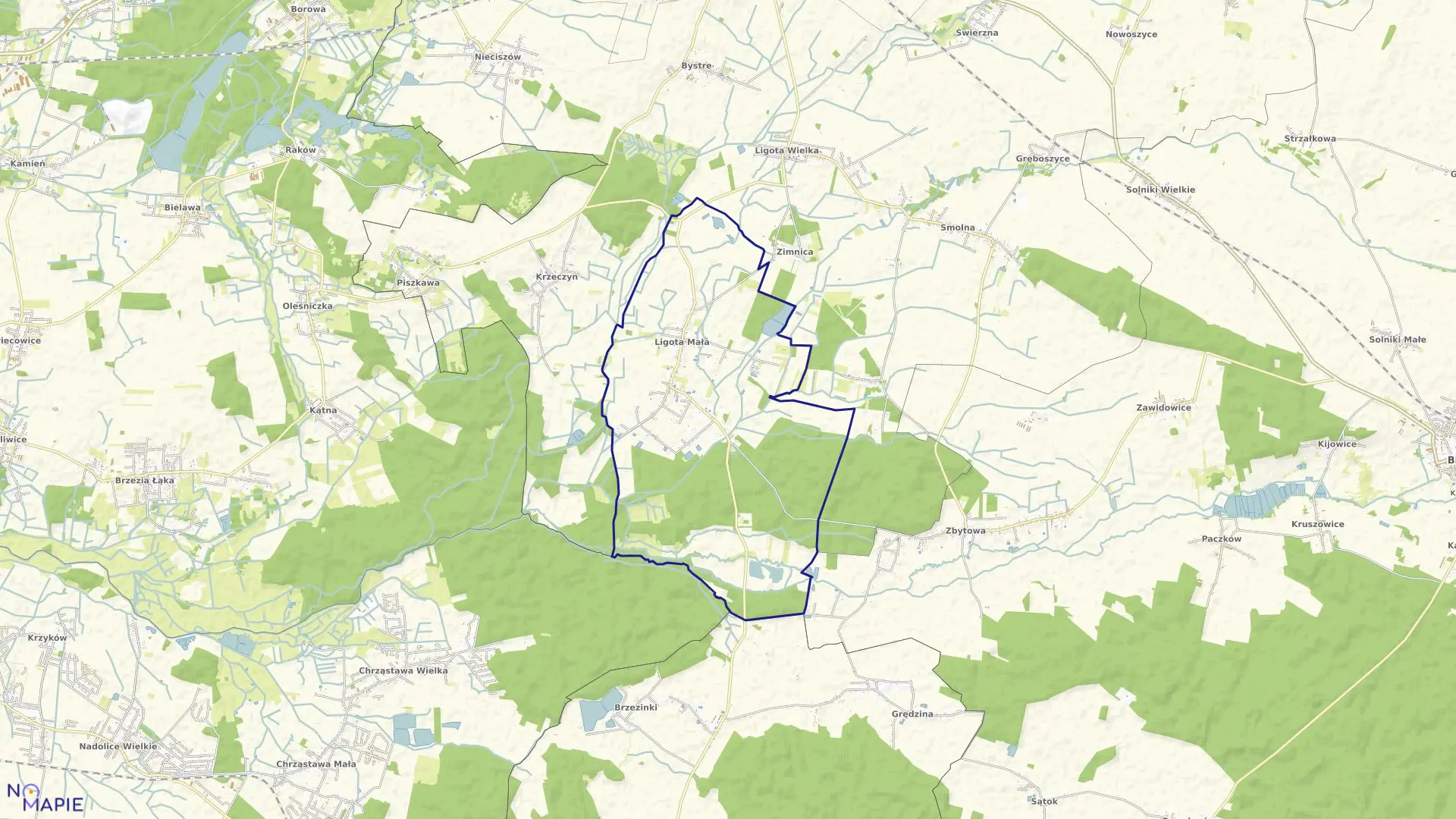 Mapa obrębu Ligota Mała w gminie Oleśnica